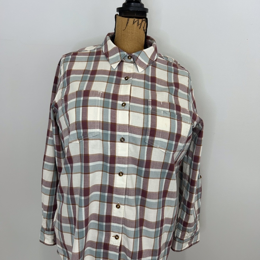 Carhartt Women's Plaid Button-Down Shirt - White, Brown, Blue